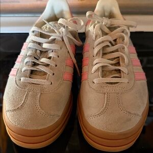 Adidas Suede Sneakers with Pink Stripes